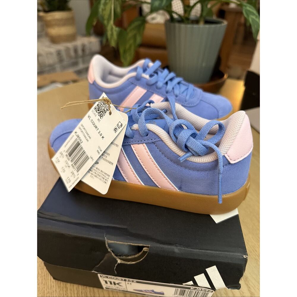 Adidas VL Court 3.0 Kids 11K Blue Fusion Pink Suede Sneaker KJ8592